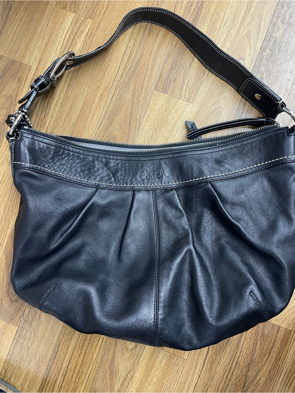 Coach Black Leather Shoulder Hobo Bag